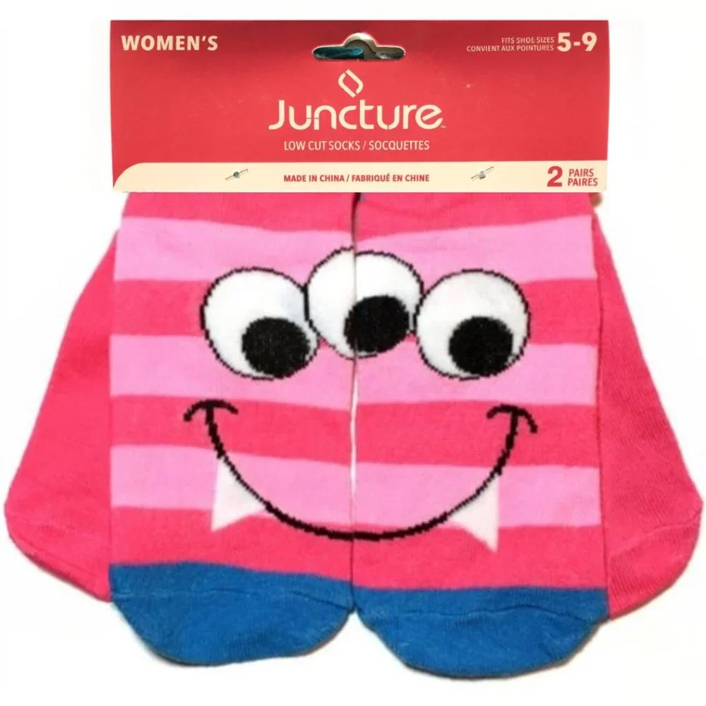 Fun Pink Striped Monster Socks